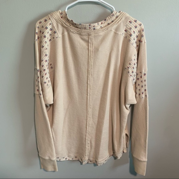 Free People Cream & Floral Long Sleeve Top-Lg - Picture 5 of 8